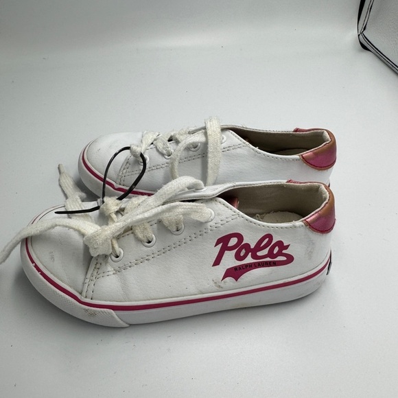 Polo Ralph Lauren Other - Polo by Ralph Lauren Toddler Girl Size 10 Kids White Sneakers with Pink Accents